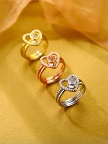 Custom Personalized Projection Ring With Photo, Unisex Customized Photo Engagement Rings, Wedding Jewelry, 2pcs Heart Adjustable Ring, Valentine's Day & Christmas Gift - Gold - View 4