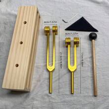 2pcs/Set Gold Tone Professional Sound Therapy Tuning Forks - 128Hz, 512Hz, 432Hz, 256Hz, For Yoga & Meditation With Weight, Includes Stand