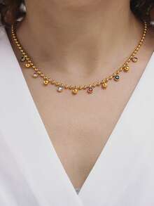 MiDuoDuo 2pcs/Set Luxurious Colorful Zirconia Tassel Necklace & Bracelet Stainless Steel Customized Accessories Gift For Women, Style - Colorful Necklaces & Bracelets - View 8