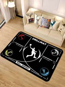 1 pièce Tapis d'entraînement de basketball - noir avec un design de terrain blanc et rouge. Excellent pour le salon, la chambre à coucher ou la décoration de la salle de gym à la maison. Équipement d'entraînement de basketball durable. Tapis de salon, tapis de sol, tapis de sol de salon, petit tapis de sol, tapis, décoration intérieure, grand tapis de salon