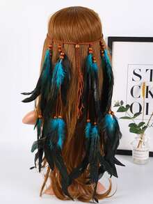 1 件女式多色纯色波西米亚流苏羽毛头饰花朵头带，新娘婚礼旅行派对装饰优雅发饰，适合日常使用万圣节