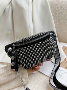 Fashionable & Versatile Women's Rhinestone One Shoulder Bag Mini Crossbody Bag With Adjustable Wide Strap