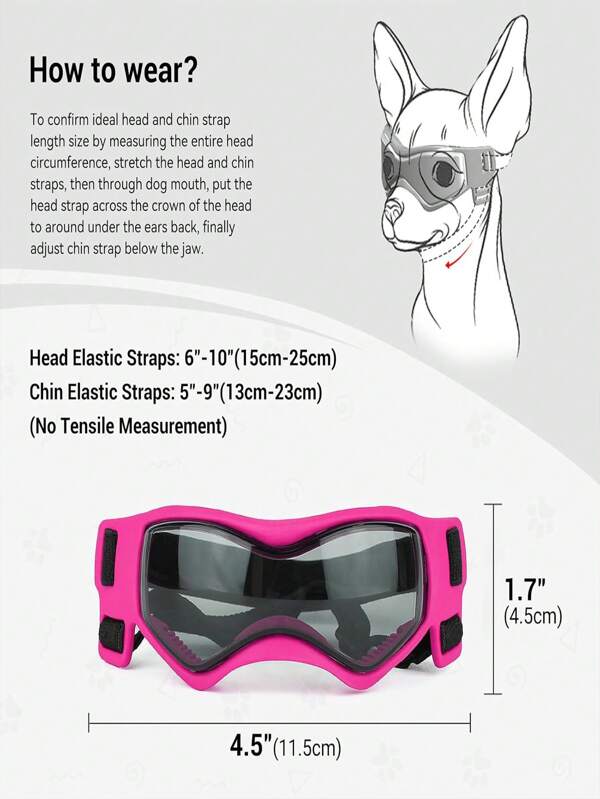 Small Breed Sunglasses, Small Breed UV Protective Goggles, Driving Puppy Eye Protection, Windproof, Dustproof And Fogproof, Breathable, Adjustable Shoulder Strap, Cool Pink And Black, Can Be Used For Daily Dress Up, Out And About, Can Block The Sun In The Summer, And Can Block The Wind And Snow In The Winter