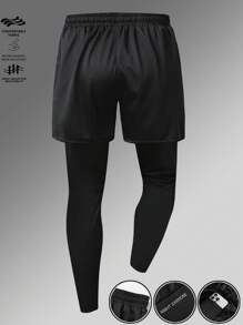 1 paio di pantaloni sportivi da uomo, in rete traspirante, con compressione ad alto supporto, che assorbono il sudore e hanno una tasca per il telefono, adatti per corsa all'aperto, esercizi sportivi, autunno