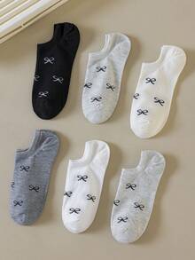 1/6 Pares de calcetines náuticos finos, transpirables y casuales para mujer con lazo, versátiles, lindos, de moda y sencillos, cómodos, suaves y transpirables, apropiados para uso diario - Multicolor - Ver 4