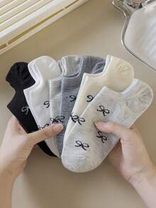 1/6 Pares de calcetines náuticos finos, transpirables y casuales para mujer con lazo, versátiles, lindos, de moda y sencillos, cómodos, suaves y transpirables, apropiados para uso diario - Multicolor - Ver 5