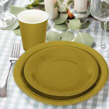 100Pcs Gold Tableware Set Wedding Disposable Dinnerware Set 50Pcs Paper Plates 25Pcs Napkin 25Pcs Cups For Birthday Bride Shower Party Supplies Table Decor - 金色 - 查看 8