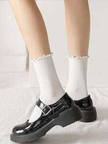 10 双女式白色荷叶边休闲中筒袜，女式休闲中筒袜，简约舒适透气运动袜，篮球袜，足球袜，黑袜，白袜，情侣袜，吸湿排汗，抗菌，防臭，适合商务休闲，户外运动，跑步，学院风，秋季袜子 - 白色 - 查看 5