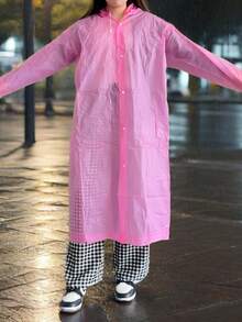 1 件可重复使用的便携式透明全身雨衣，EVA 加厚一体式雨衣，男女通用成人学生户外旅行雨披，防风防水，适合骑自行车、徒步旅行、休闲女士风格，保持干爽时尚 - 粉色 - 查看 2