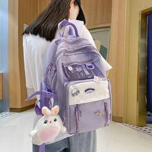通学女性リュック中学生少女漫画韓国語版高校生大学生3年生から5年生、6年生小学生リュック - ブラック - チェックする 4