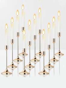 Zestaw 12/3 szt. w stylu europejskim, romantyczny metalowy świecznik, polerowany świecznik na stół, odpowiedni do świec filarowych i stożkowych, wystrój pokoju, wystrój domu, wielofunkcyjna dekoracja stołu na festiwale - idealna na Boże Narodzenie, Halloween, wesele, bankiet, imprezę, dekorację domu i hotelu (świece nie są dołączone)