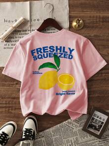 1pc Girls Casual Shell & Starfish Graphic Print Round Neck Short Crop Top Tee, Inspiring Imagination & Self-Expression, Summer Student Wear - Pink - View 1