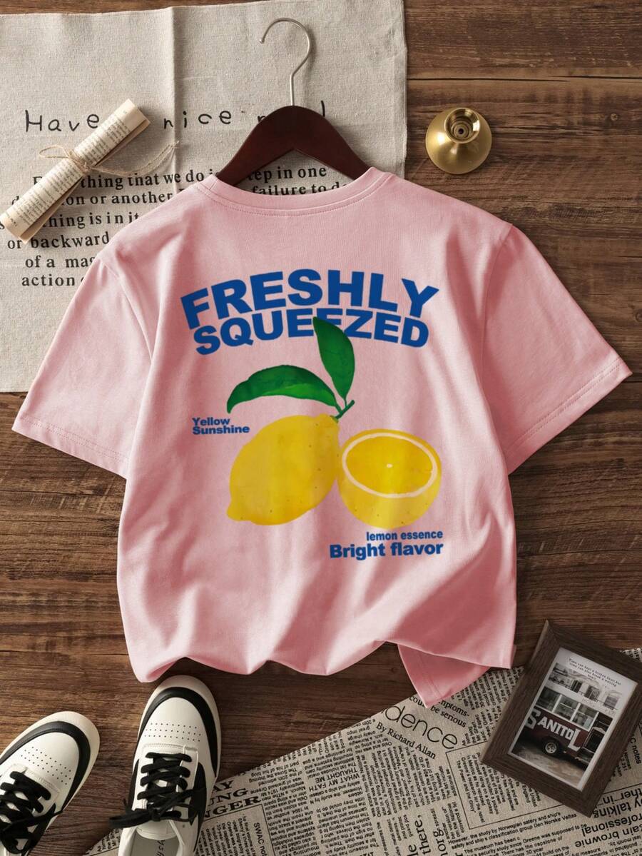 1pc Girls Casual Shell & Starfish Graphic Print Round Neck Short Crop Top Tee, Inspiring Imagination & Self-Expression, Summer Student Wear - Pink - View 1