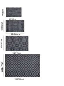Tappeto da esterno da 8ft x 10ft, impermeabile, reversibile, tappeto da esterno in plastica intrecciata, tappeto da esterno con motivo geometrico adatto per roulotte, sito di campeggio, picnic, roulotte, cortile, patio, balcone, spiaggia (nero e grigio)