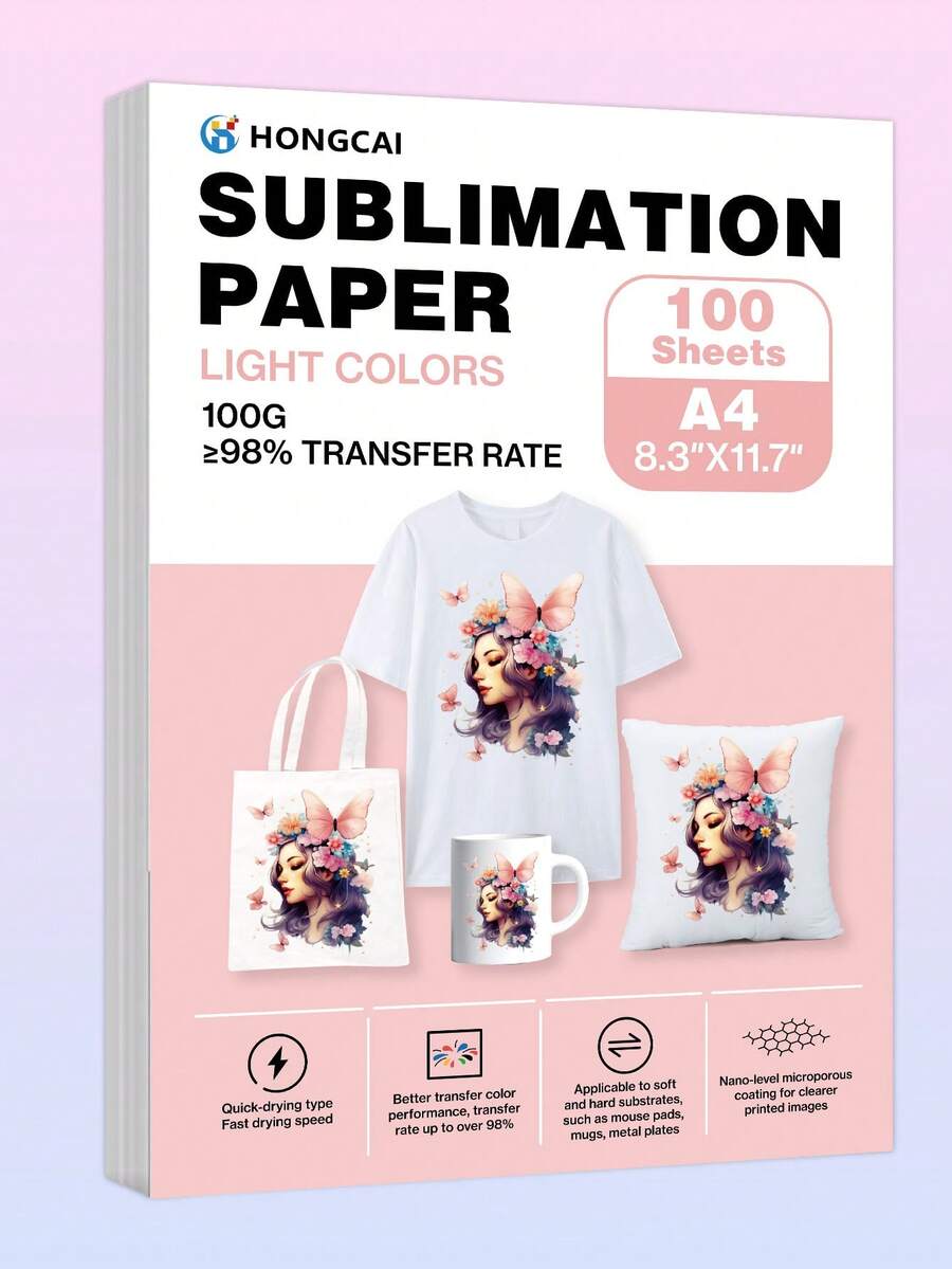 100 Sheets A4 High-Quality Heat Transfer Paper, 100g High Transfer Rate Fast Drying Type, Compatible With All Inkjet Printers, Suitable For T-Shirts, Mugs, Phone Cases, MDF, Hats And Other Products