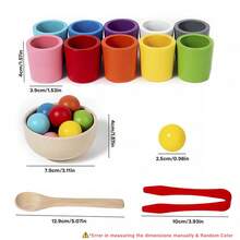 Wooden Color Sorting Toy Set With Cups And Balls, Fine Motor Skills Training Pinching Beads Game, Suitable As Birthday And Christmas Educational Toy Gift