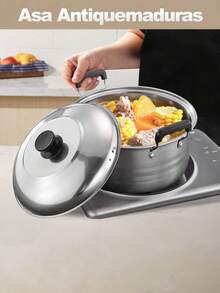 10 Piezas Batería de Cocina Juego de Ollas de Acero Inoxidable con Antiadherente Vaporera para Cocina, – Resistencia y Estilo para tu Cocina ﻿ - Plateado - Ver 3