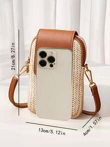 1 件女孩休闲街头风格可爱迷你斜挎手机钱包带零钱包 - 编织面料设计，磁性按扣，涤纶衬里，可调节肩带，适合外出、聚会、度假 - 结构 - 編織手機包 - 查看 5