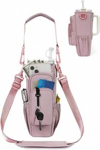 Water Bottle Carrier Bag With Phone Pocket For   Era 40oz Accessories Insulated Water Bottle Holder Pouch With Strap  Cup Sling Bag With Straw Cover For Crossbody - 玫紅色 - 查看 1