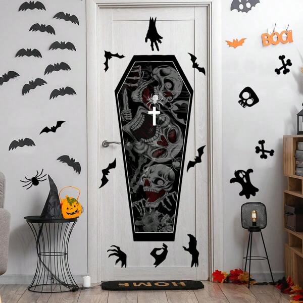 1 pieza Pegatinas de decoración del hogar - Pegatinas de pared con araña, murciélago y calavera de Halloween para decoración del hogar, sala de estar y dormitorio. Se pueden colocar en el suelo sin necesidad de hacer agujeros.