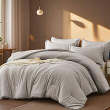 Summer Textured Fat Comforter Set, 2/3-Pcs Bed Comforter Set,Chic Soft Breathable Comforter Summer Bedding Set, Suitable For All Seasons, Vacuum Compression Package, 1 Or 2 Pillowcases And 1 Comforter, Premium Hotel Room Decor, Wonderful Gift. - 卡其色 - 查看 2