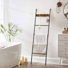 Blanket Ladder, 5-Tier Ladder Shelf, Decorative Ladder With 4 Removable Hooks, Metal Frame, Industrial Style, Rustic