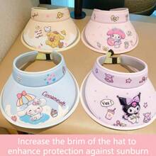 Sanrio 1PC Sanrio Cartoon Character Sun Hat, Featuring Hello Kitty, Hello Kitty, And Yugui Dog Patterns, Adjustable Polyester Fiber Top Hat, Suitable For Outdoor Activities, Cute Breathable Sun Hat, Summer Travel