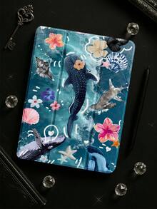 Dudukan Silikon Ocean Elegan Motif Cangkang Hiu dan Bunga Transparan Peredam Guncangan dengan Slot Pena, Kompatibel dengan Tablet Galaxy Tab A8 10.5, S6 Lite 10.4, S7/S8/S9 Inci Mendukung Fungsi Tidur/Bangun Hadiah Ulang Tahun Liburan untuk Tablet. - MultiWarna - View 8