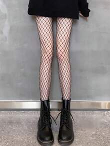 1/2/3/4 Pairs Women High Waist Fishnet Leggings/Tights, Black Fishnet Stockings - Black - View 5