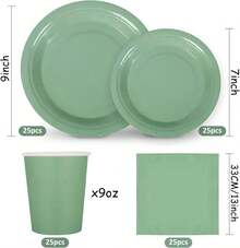 100Pcs Sage Green Tableware Set Wedding Disposable Dinnerware Set 50Pcs Paper Plates 25Pcs Napkin 25Pcs Cups For Wedding Birthday Bride Shower Party Supplies Table Decorations - 綠色 - 查看 5