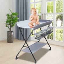 SanBouSi Folding Diaper Station Nursery Organizer With Storage Baby Infant Changing Table - Grey - View 4