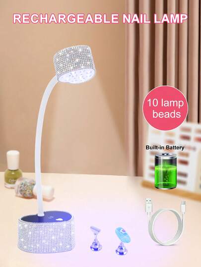 Lámpara de uñas UV LED con sensor inteligente, lámpara UV portátil recargable con manos libres, secadora de uñas inalámbrica giratoria, lámpara de curado rápido para esmalte de uñas de gel, luz de curado con cuello de cisne y brillo, adecuada para uso doméstico y salón