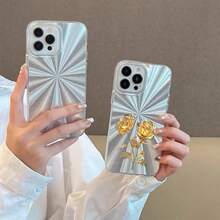 Golden Rose Stem Two Blooms Luxury Elegance-Angle-Changeable Firework Phone Case|Multi-Dimensional Sparkle Effect |Anti-Slip, Shockproof For IPhone [X/11/12/13/14/15/16 Pro Max], Girls Aesthetic Accessories - White - View 4