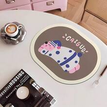 Oval Dopamine Cartoon PU Waterproof Anti-Oil Placemat, Heat-Resistant Trivet Mat For Table, Plate And Cup, Kitchen Decor - Multicolor - View 7