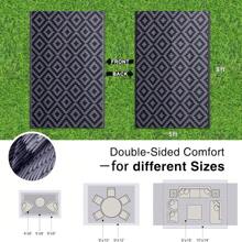 Tappeto da esterno da 8ft x 10ft, impermeabile, reversibile, tappeto da esterno in plastica intrecciata, tappeto da esterno con motivo geometrico adatto per roulotte, sito di campeggio, picnic, roulotte, cortile, patio, balcone, spiaggia (nero e grigio)