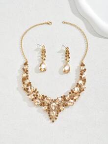 3 件套女士时尚珠宝 - 耳环 + 项链，波西米亚蓝色水钻闪亮高端时尚珠宝套装，派对/礼物 - 彩色 - 查看 7