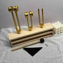 2pcs/Set Gold Tone Professional Sound Therapy Tuning Forks - 128Hz, 512Hz, 432Hz, 256Hz, For Yoga & Meditation With Weight, Includes Stand