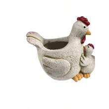 迷人的母鸡和小鸡树脂花盆 - 创意动物造型户外装饰花盆，感恩节礼物