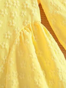 Váy bé gái năng động và đầy nắng, cổ Peter Pan xếp nếp đính hoa, váy trơn rộng, thích hợp mặc thường ngày, dự tiệc, mặc hàng ngày - Màu vàng - Xem 8