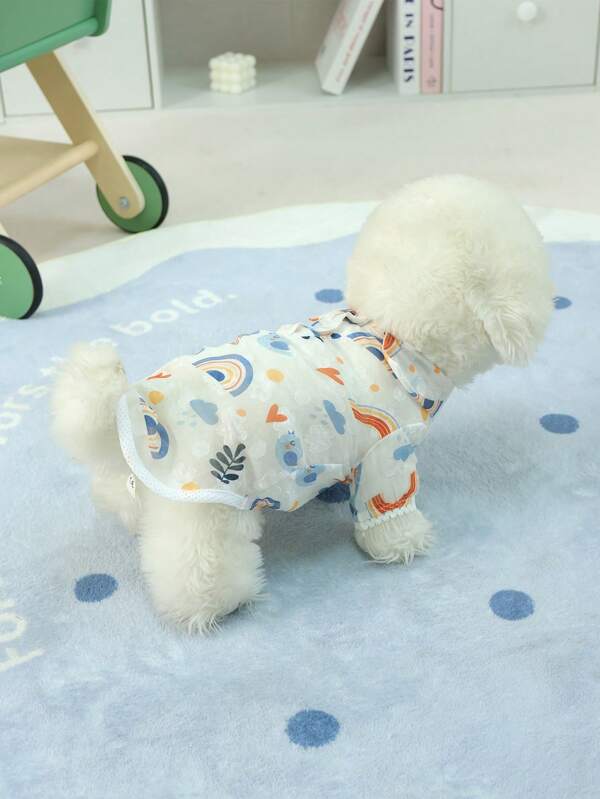 1pc Pet Dog Clothes, Colorful Rainbow Bird & Heart Printed Shirt Collar Design T-Shirt For Teddy, Poodle, Summer