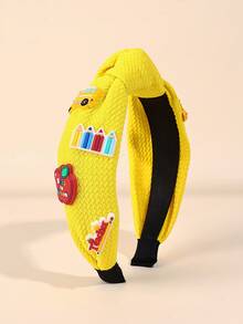 1/3 件女童开学宽发带，卡通学校/巴士/苹果/铅笔头带，开学第一天适用，女学生礼物，发饰（红色、黄色、绿色、蓝色）