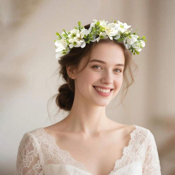 قطعة واحدة شريط رأس أزهار لحفل الزفاف الأسلوب البوهيمي، تاج عروس ملون على شكل إكليل للأعياد والشواطئ والتصوير الفوتوغرافي