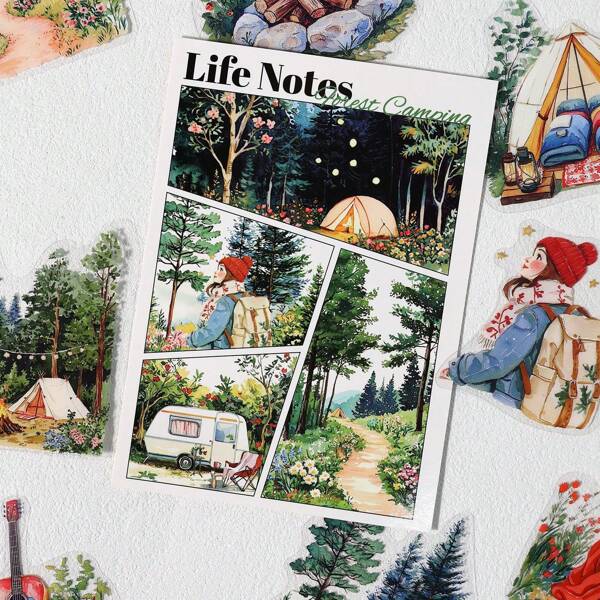 25 Pcs Scrapbooking Supplies, PET Life Notes Theme For Junk Journaling, Bullet Journal, Planner, DIY Craft Embellishment(Country Life, Paris Diary, Seaside Vacation, Romantic Restaurant, Forest Camping, Free Travel), School Supplies, Back To School