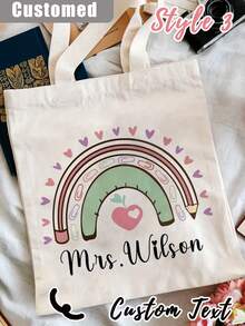 1 个定制教师答谢手提袋 - 个性化帆布沙滩包和购物袋，带有字母组合名称，个性化教师包 - 定制彩虹手提袋，带有花卉图案，容量大，带扣闭合 - 适合送给助教、毕业生或教学助理的理想感谢礼物，书包 | 花卉手提袋可折叠且轻便