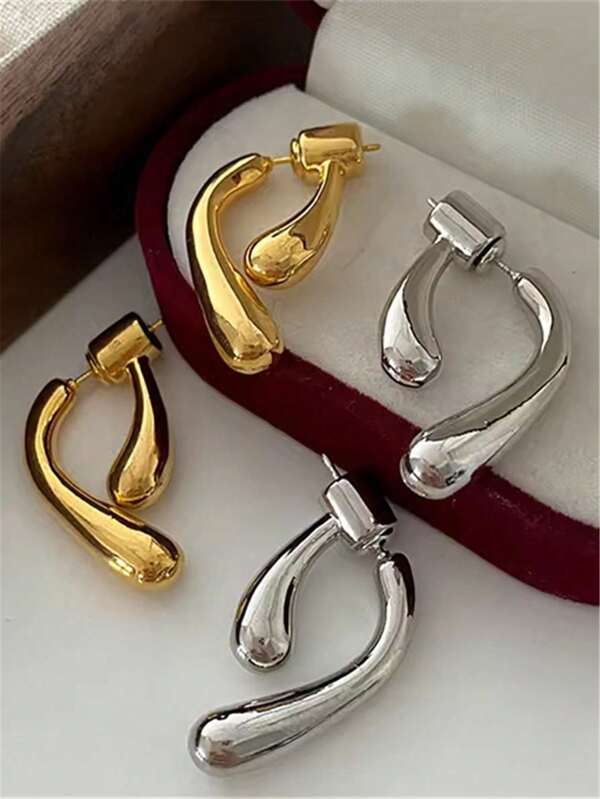 1 Pair Unique Design Simple Waterdrop Shaped Earrings For Ladies Suitable For Daily Jewelry Accessory