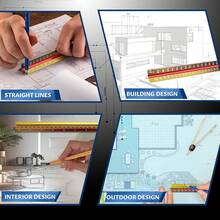 Stylo 12" Aluminum Architect Scale Ruler Laser Etched Triangle Drafting Ruler, Color Coded Grooves For Blueprint, Drafting And Drawing, Architectural Scale Ruler For Blueprints (Grey, Imperial Units) - 黃色 - 查看 7
