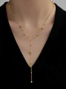 1 pieza Collar de acero inoxidable con baño de oro de 18K y borla larga con perlas, collar elegante para mujer