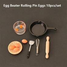 10pcs Miniature Realistic Kitchen Accessories Model Set, Including Hand Mixer, Rolling Pin, Frying Pan, Etc. - Multicolor - View 9