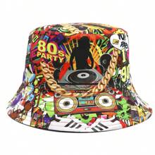 Cappello a secchiello unisex reversibile, in stile retrò anni '90 e '80, design con motivo vintage, cappello a secchiello casual da streetwear