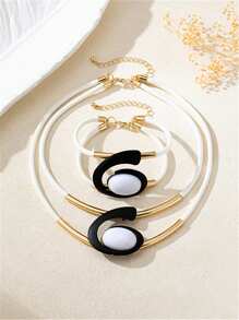 2pcs/5pcs Set Elegant Asymmetrical Shaped Faux Pearl Embellished Geometric Bracelet, Necklace, Earrings, Ring Jewelry Set, Stylish Metal Oval Snail Design For Women